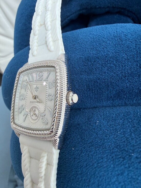Judith Ripka White Silicone Diamonique Square Watch EUC main image 4